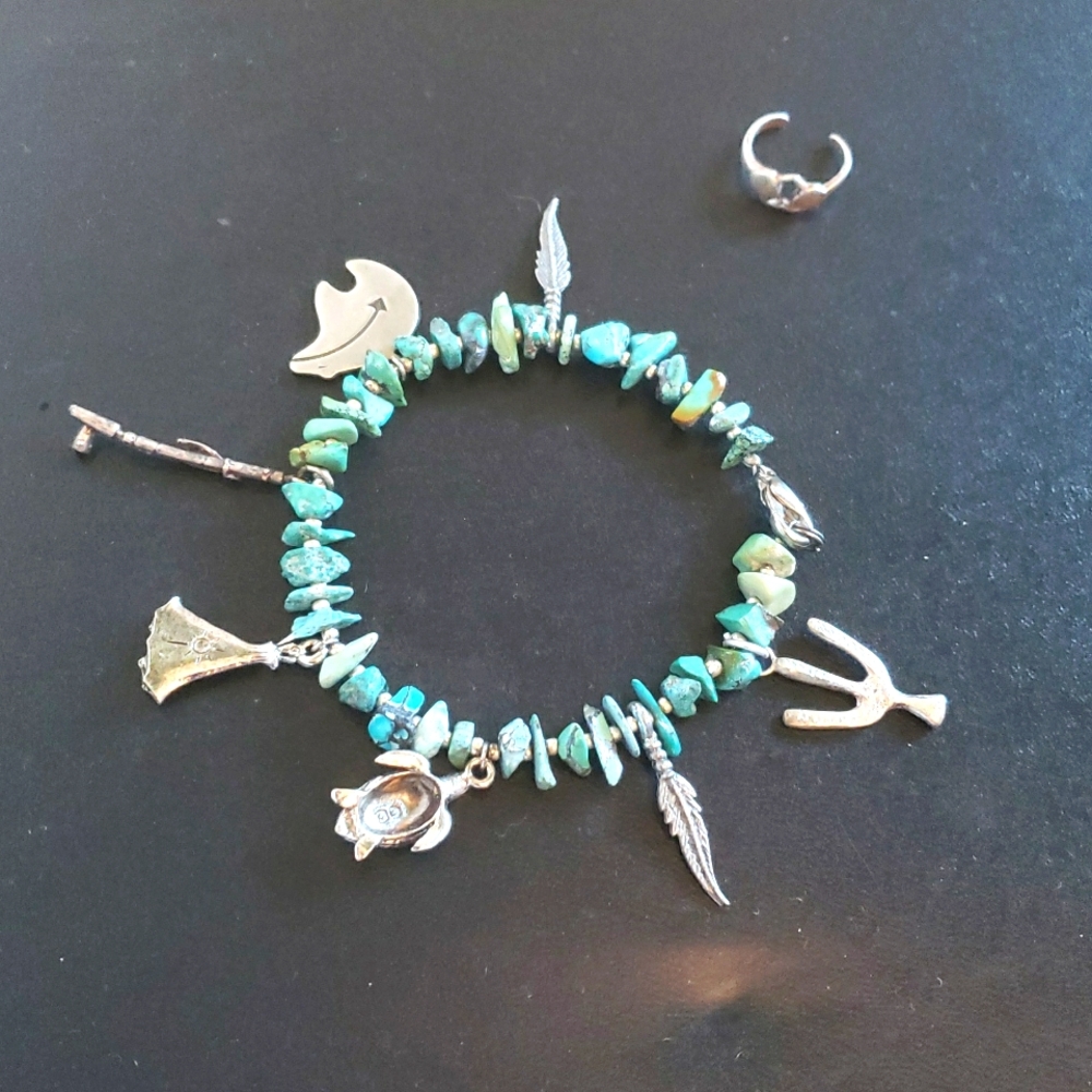 Silver Tone and Turquoise Native American Charm Bracelet & Toe Ring